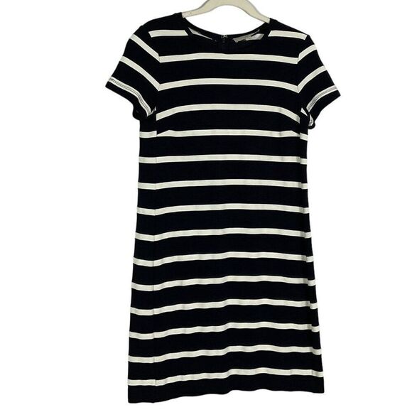 LOFT Striped Short Sleeve Dress Size S Navy/White, Rayon/Polyester/Spandex Blend - Picture 2 of 8